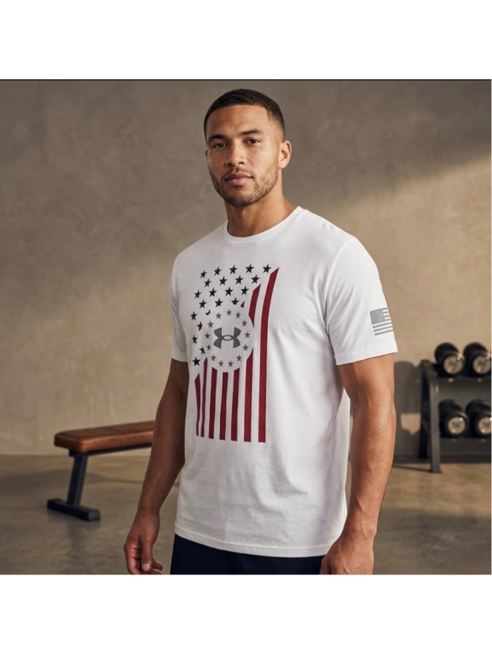 Under Armour Men's Freedom Flag T-Shirt White USA Graphic Tee Short Sleeve L